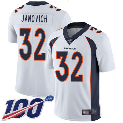 Men Denver Broncos 32 Andy Janovich White Vapor Untouchable Limited Player 100th Season Football NFL Jersey